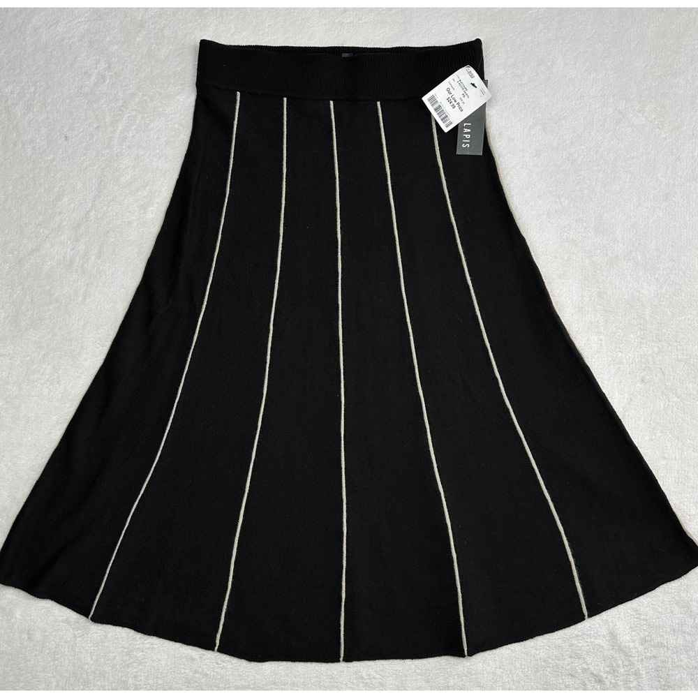 Lapis‎ Womens Petite PS Black Taupe Striped Knit A-Line Midi Sweater Skirt D32BP